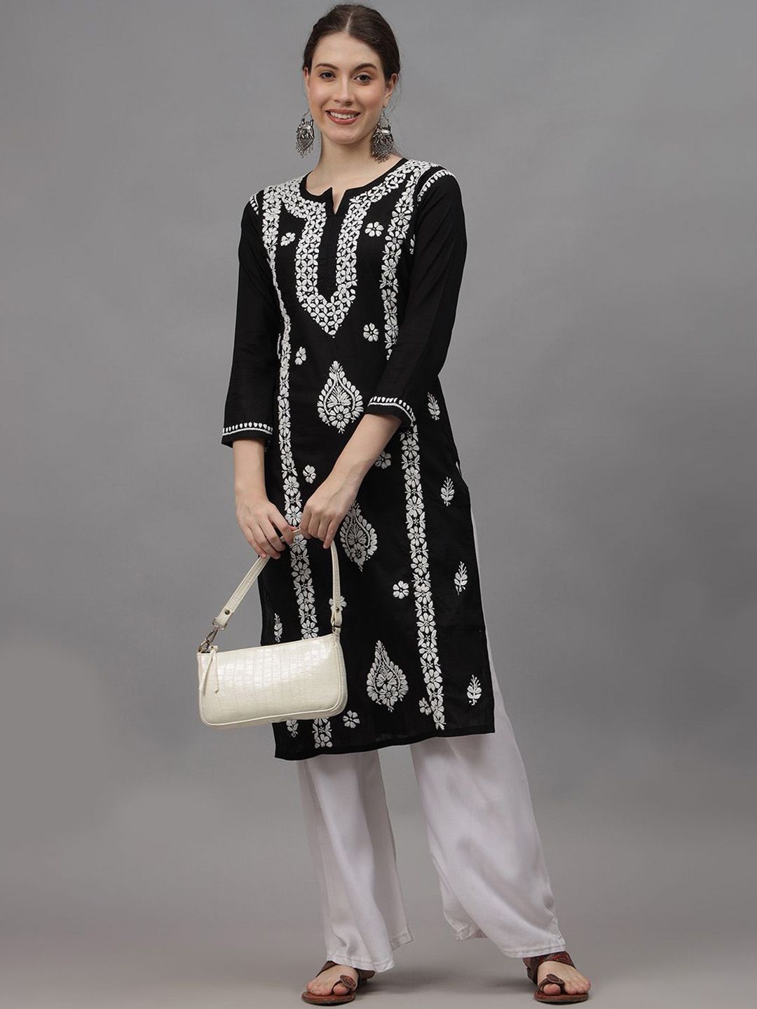 Black Ayat Cotton Chikankari Long Kurti
