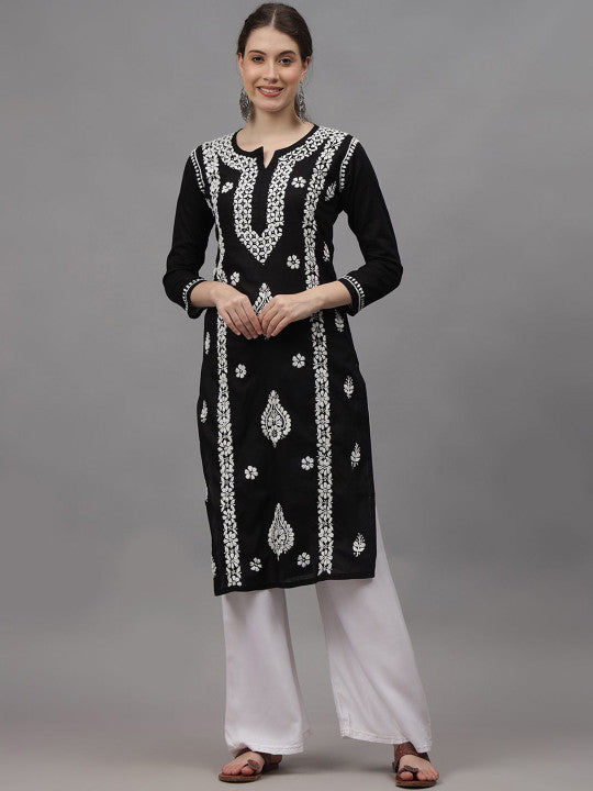 Black Ayat Cotton Chikankari Long Kurti