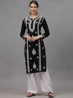 Black Ayat Cotton Chikankari Long Kurti