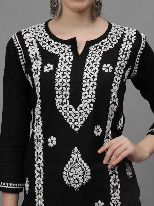 Black Ayat Cotton Chikankari Long Kurti
