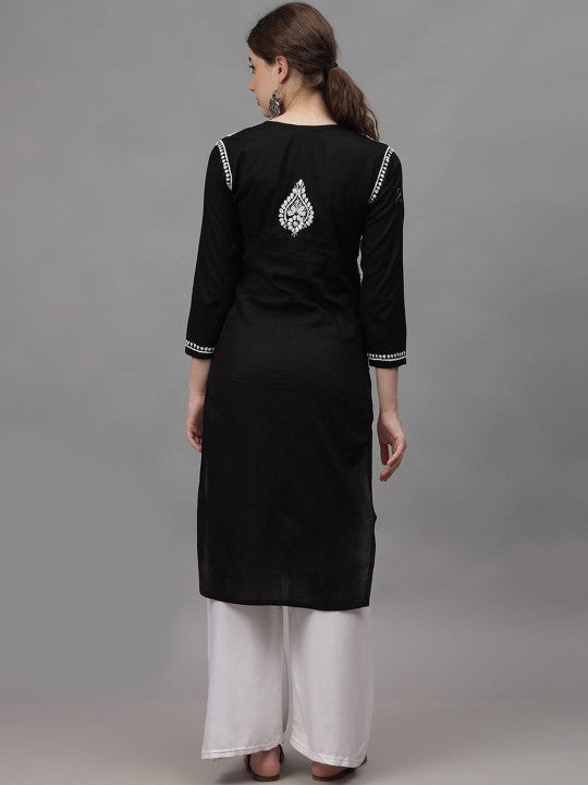 Black Ayat Cotton Chikankari Long Kurti