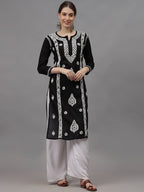 Black Ayat Cotton Chikankari Long Kurti