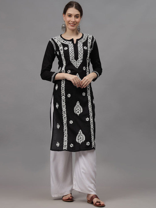 Black Ayat Cotton Chikankari Long Kurti