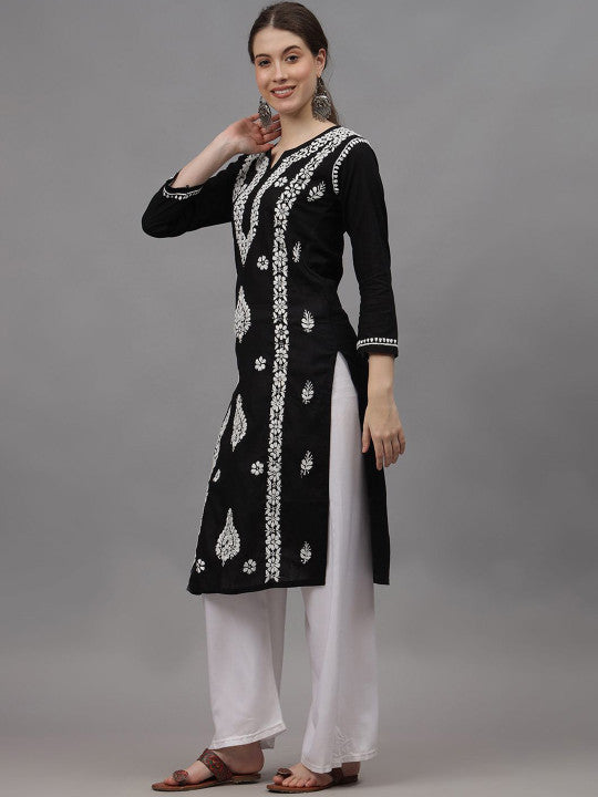 Black Ayat Cotton Chikankari Long Kurti