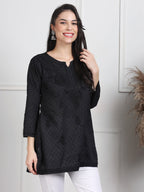 Black Nuzhat Dyed Short Cotton Top/Kurti