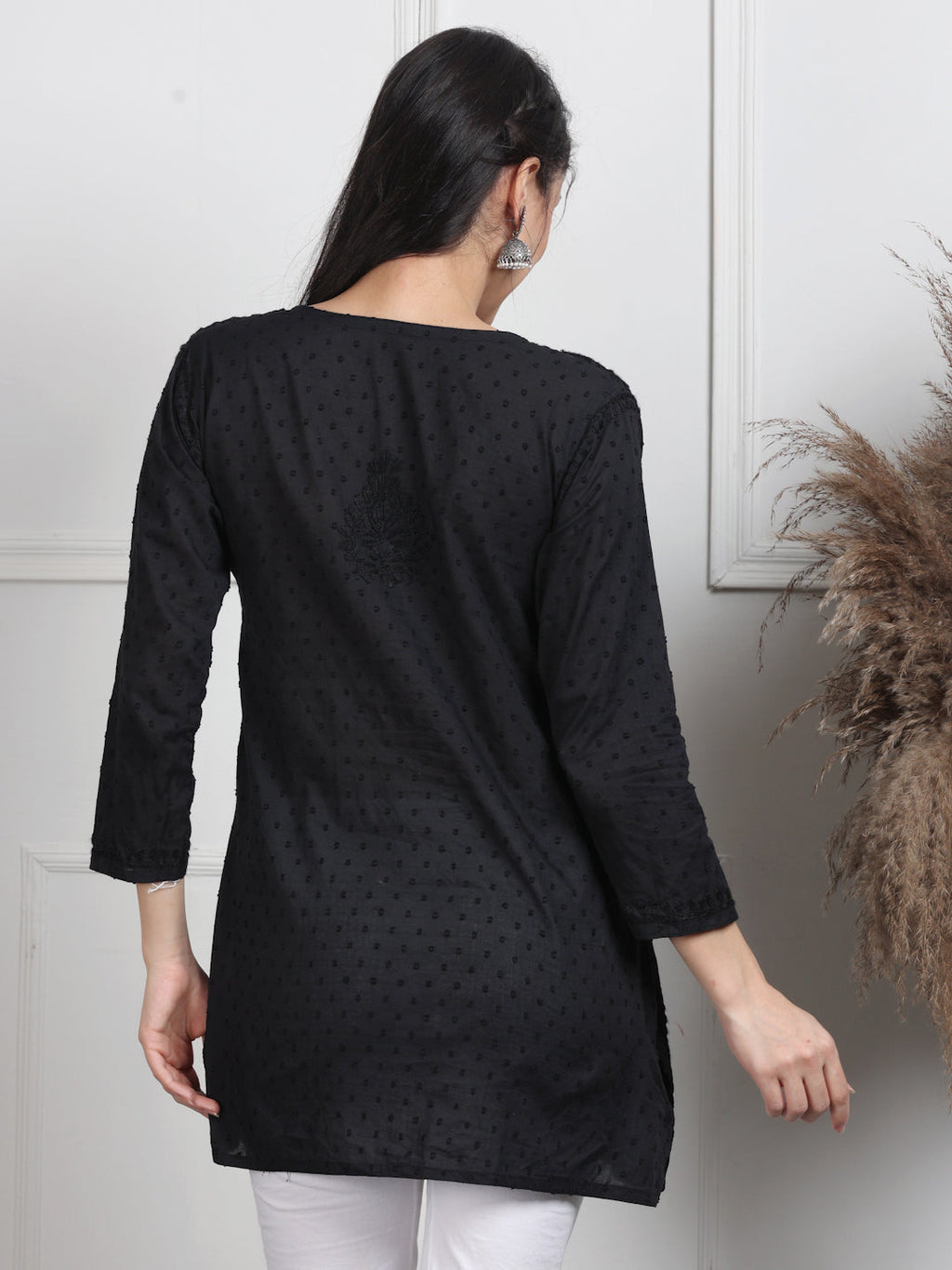 Black Nuzhat Dyed Short Cotton Top/Kurti