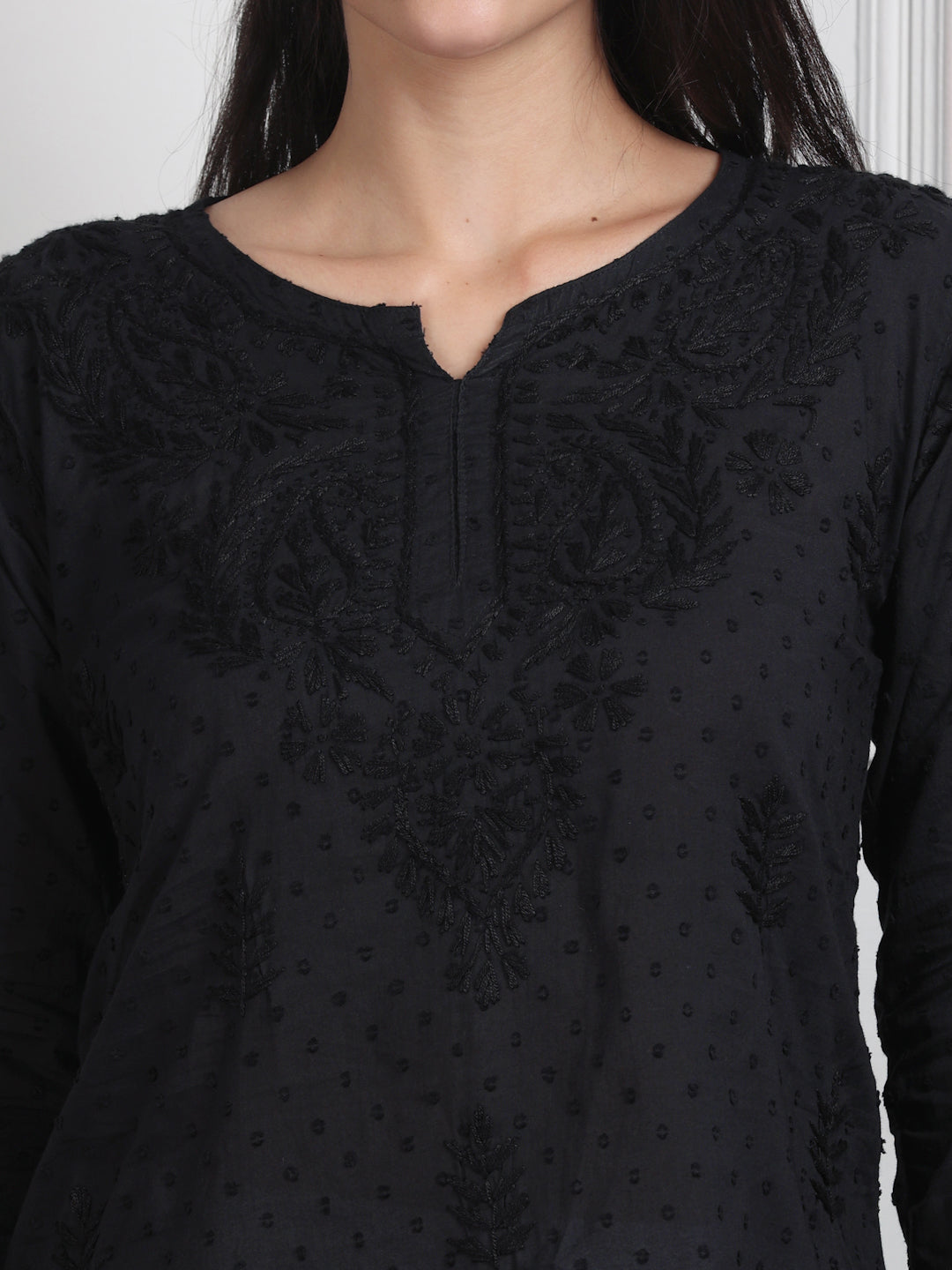 Black Nuzhat Dyed Short Cotton Top/Kurti