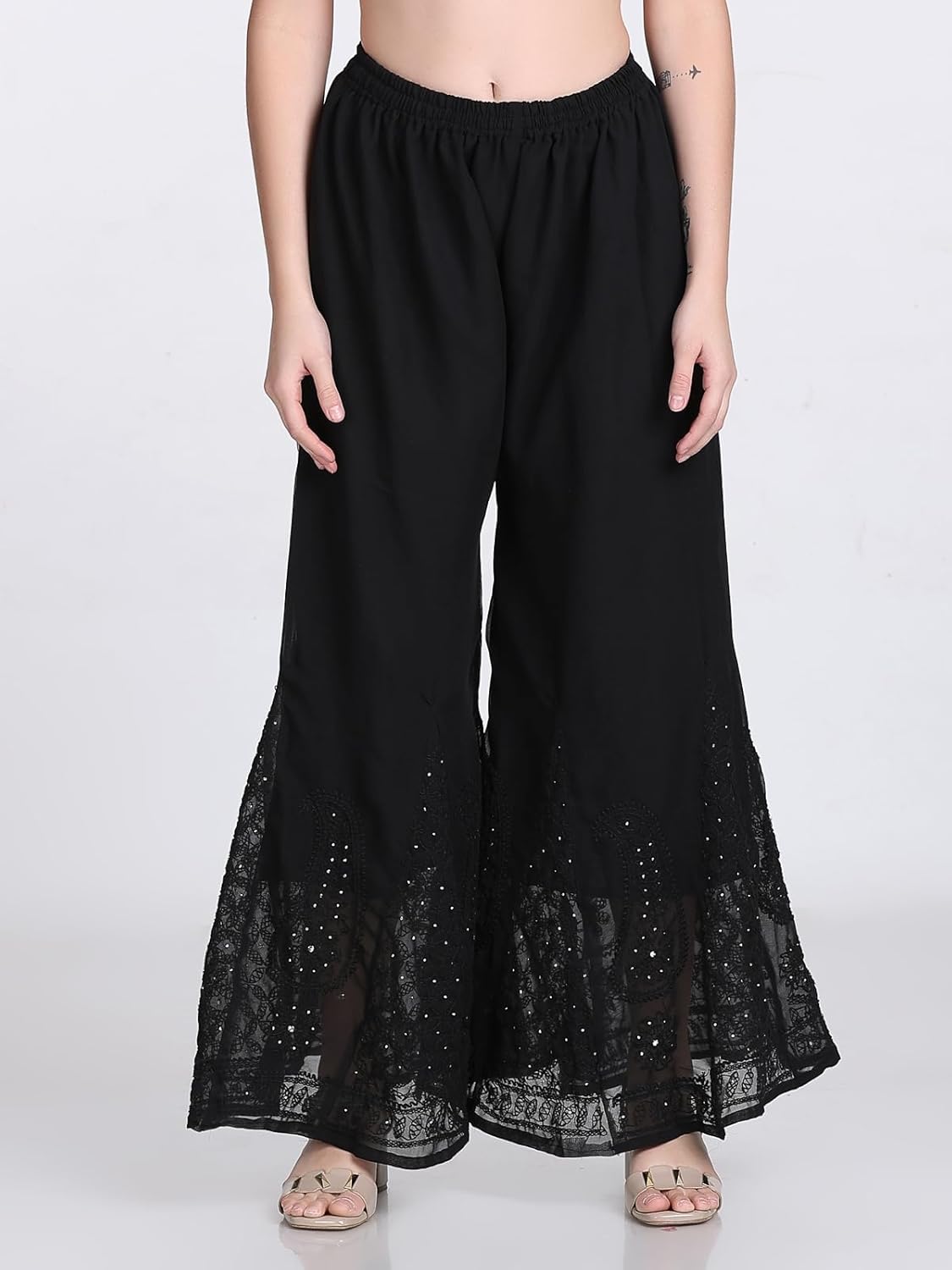 Hala Georgette Muquesh Embellishments Kurta, Sharara & Dupatta Set With Matching Cotton inner