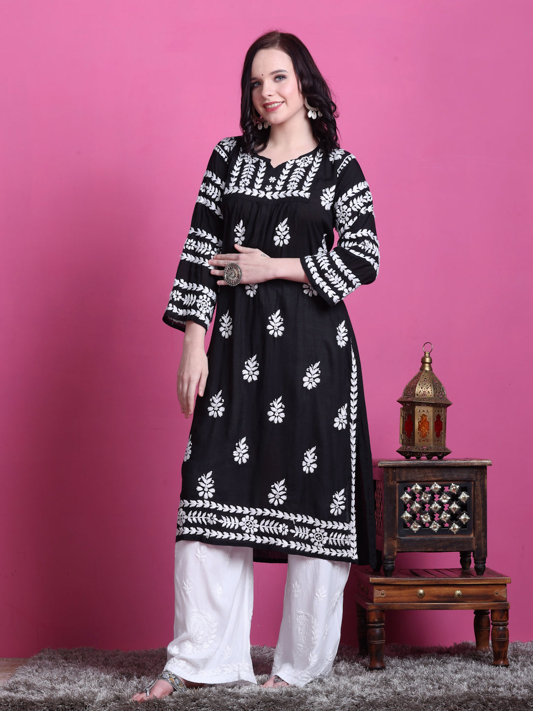 Ghazal Premium Nyra Cut Modal Chikankari Straight Fit Kurta for Women
