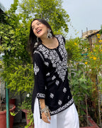 Black Mehwish Chikankari Rayon Short Top