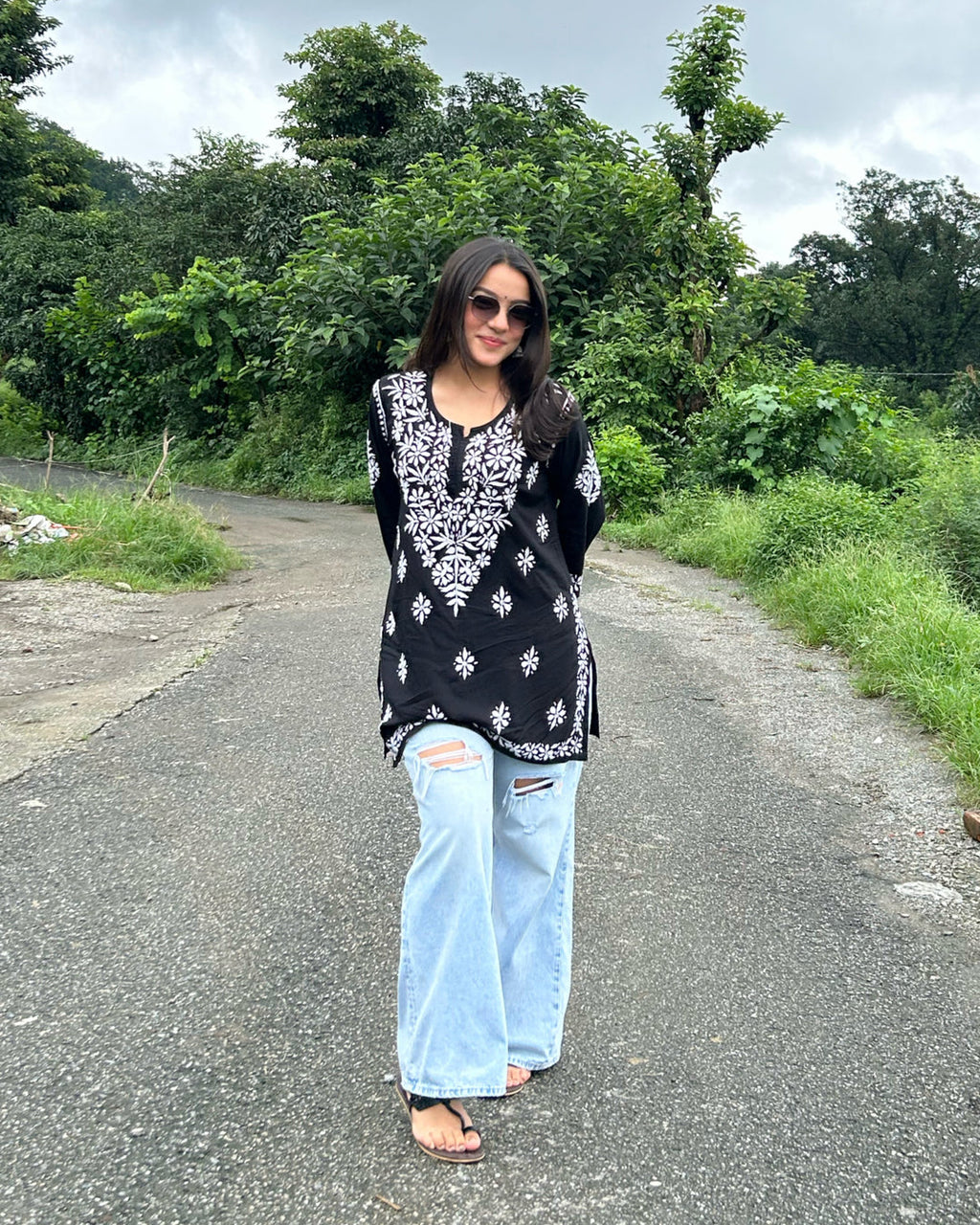 Black Mehwish Chikankari Rayon Short Top