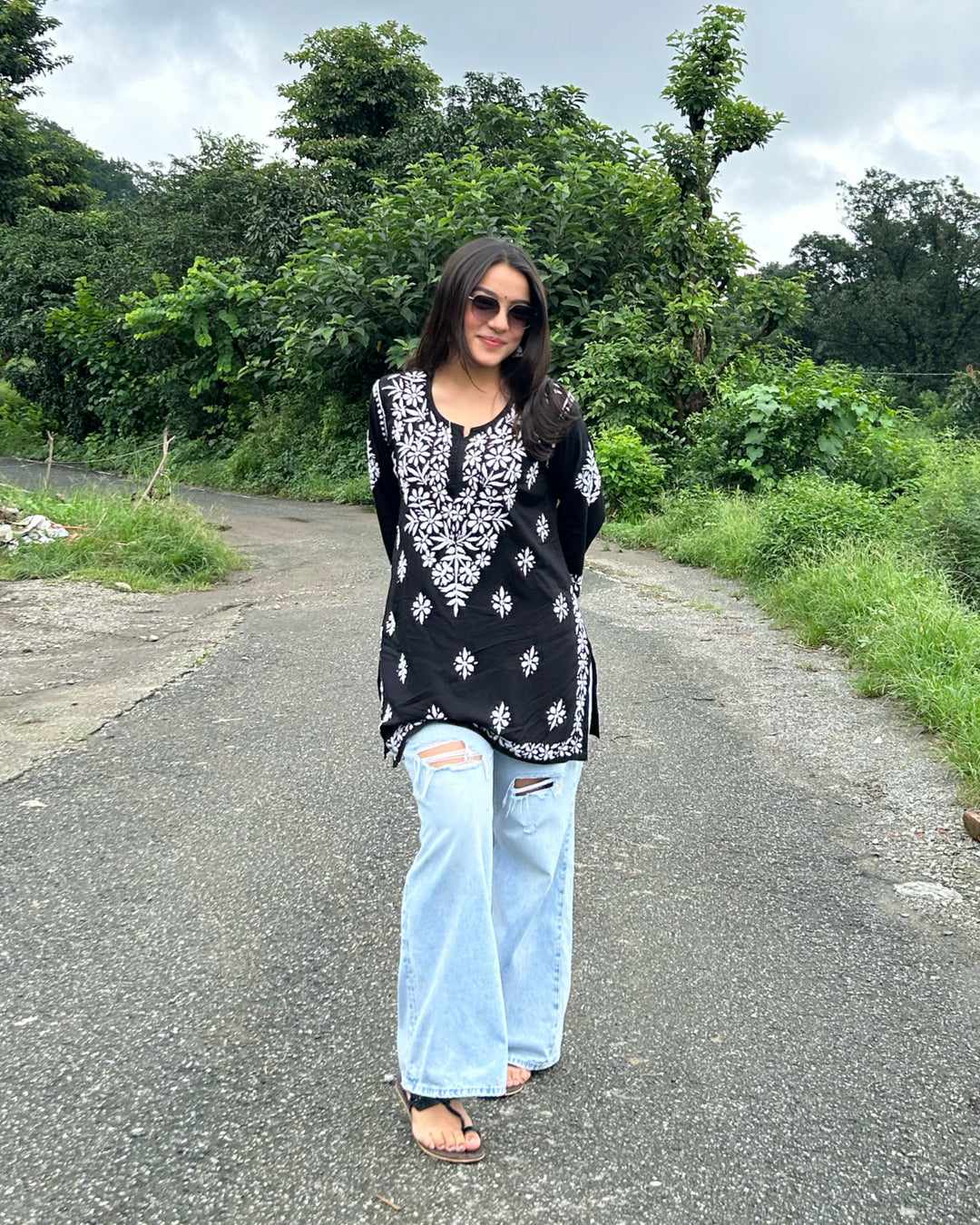 Black Mehwish Chikankari Rayon Short Top