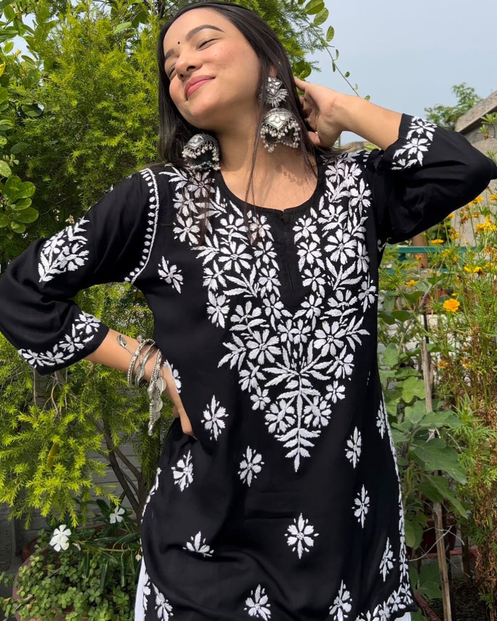 Black Mehwish Chikankari Rayon Short Top
