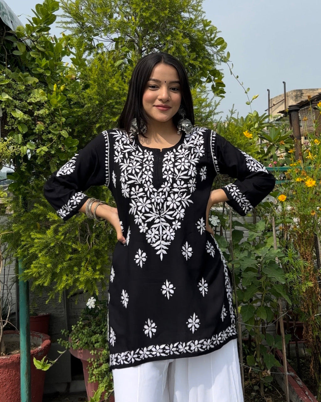 Black Mehwish Chikankari Rayon Short Top