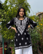 Black Mehwish Chikankari Rayon Short Top