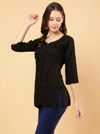 Zahra Black Dyed Short Rayon Chikankari Top - Comfortable & Non-Transparent Chikankari Short Kurti