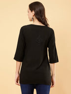 Zahra Black Dyed Short Rayon Chikankari Top - Comfortable & Non-Transparent Chikankari Short Kurti