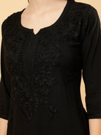 Zahra Black Dyed Short Rayon Chikankari Top - Comfortable & Non-Transparent Chikankari Short Kurti