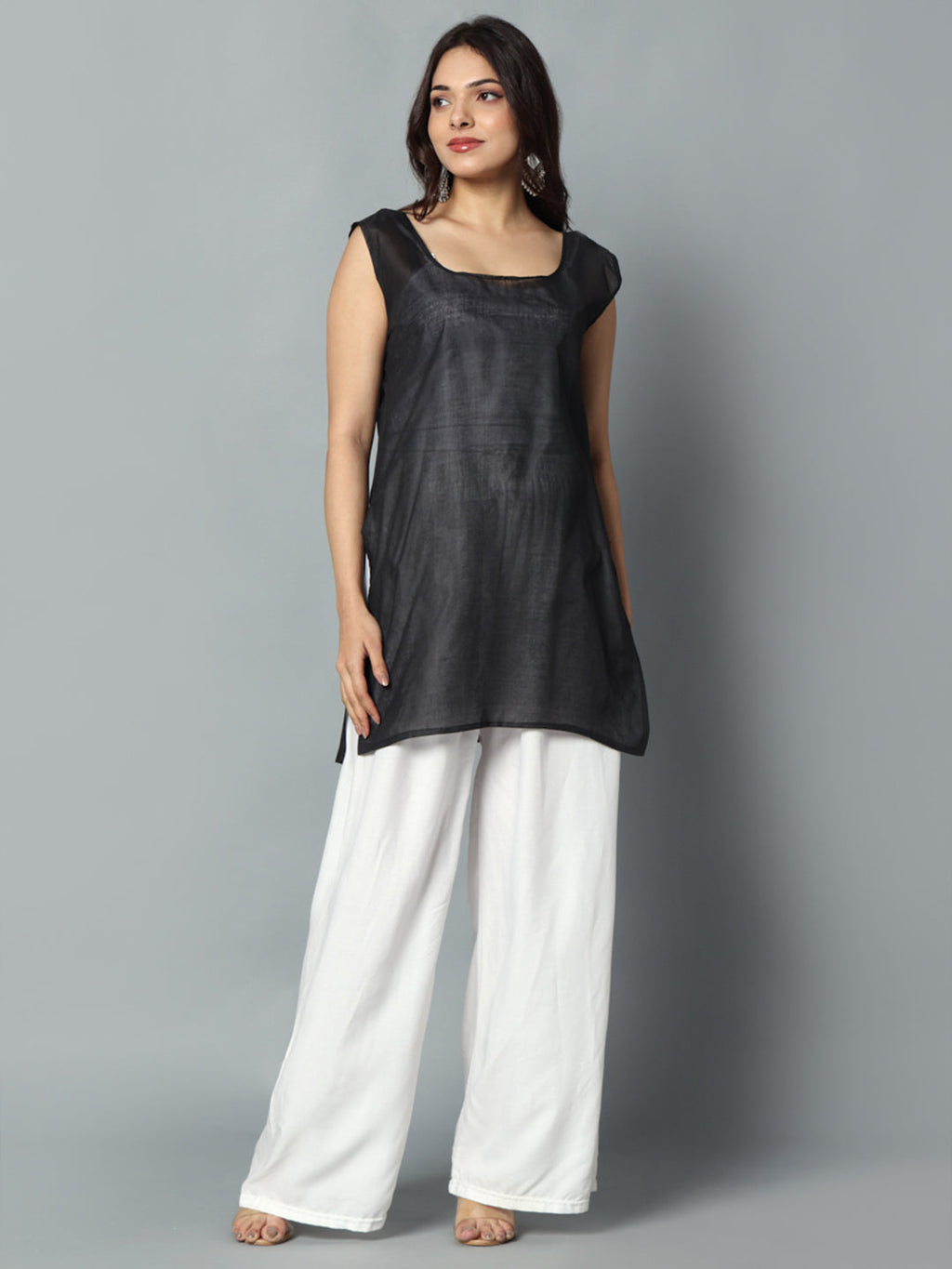 Black Gulbarg Mirror Work Chikankari Kurti with Inner