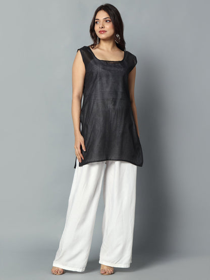 Chikankari Chiffon Georgette Straight Kurti With Real Pasted Mirror Work & Matching Cotton Inner