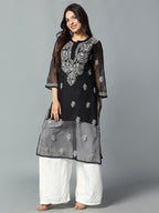 Black Gulbarg Mirror Work Chikankari Kurti with Inner