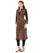 Black-Multi Alfi Georgette Multi Threadwork Kurti with Inner