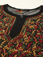 Black-Multi Alfi Georgette Multi Threadwork Kurti with Inner