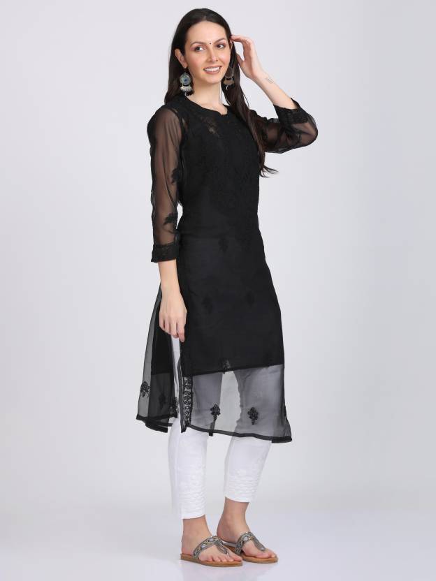 Black Iffat Georgette Kurti, Inner & Lycra pant Set