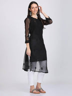 Black Iffat Georgette Kurti, Inner & Lycra pant Set