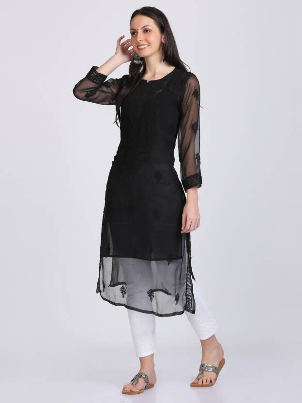 Black Iffat Georgette Kurti, Inner & Lycra pant Set