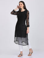 Black Iffat Georgette Kurti, Inner & Lycra pant Set