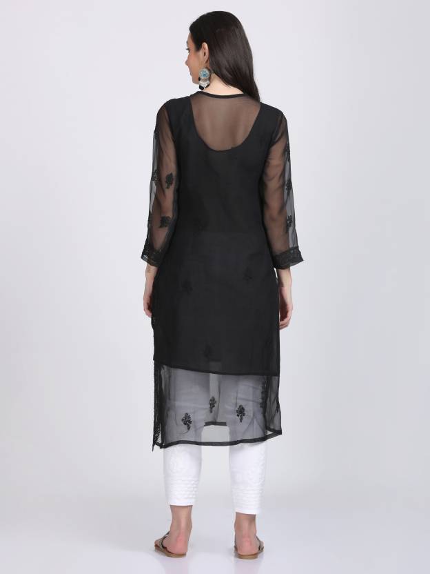 Women's Chiffon Georgette Chikankari Ton-to-Ton Kurti with Inner & White Lycra Pant Set