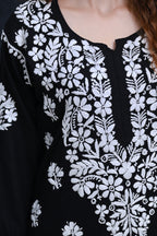 Black Salma Straight Chikankari Rayon Kurti