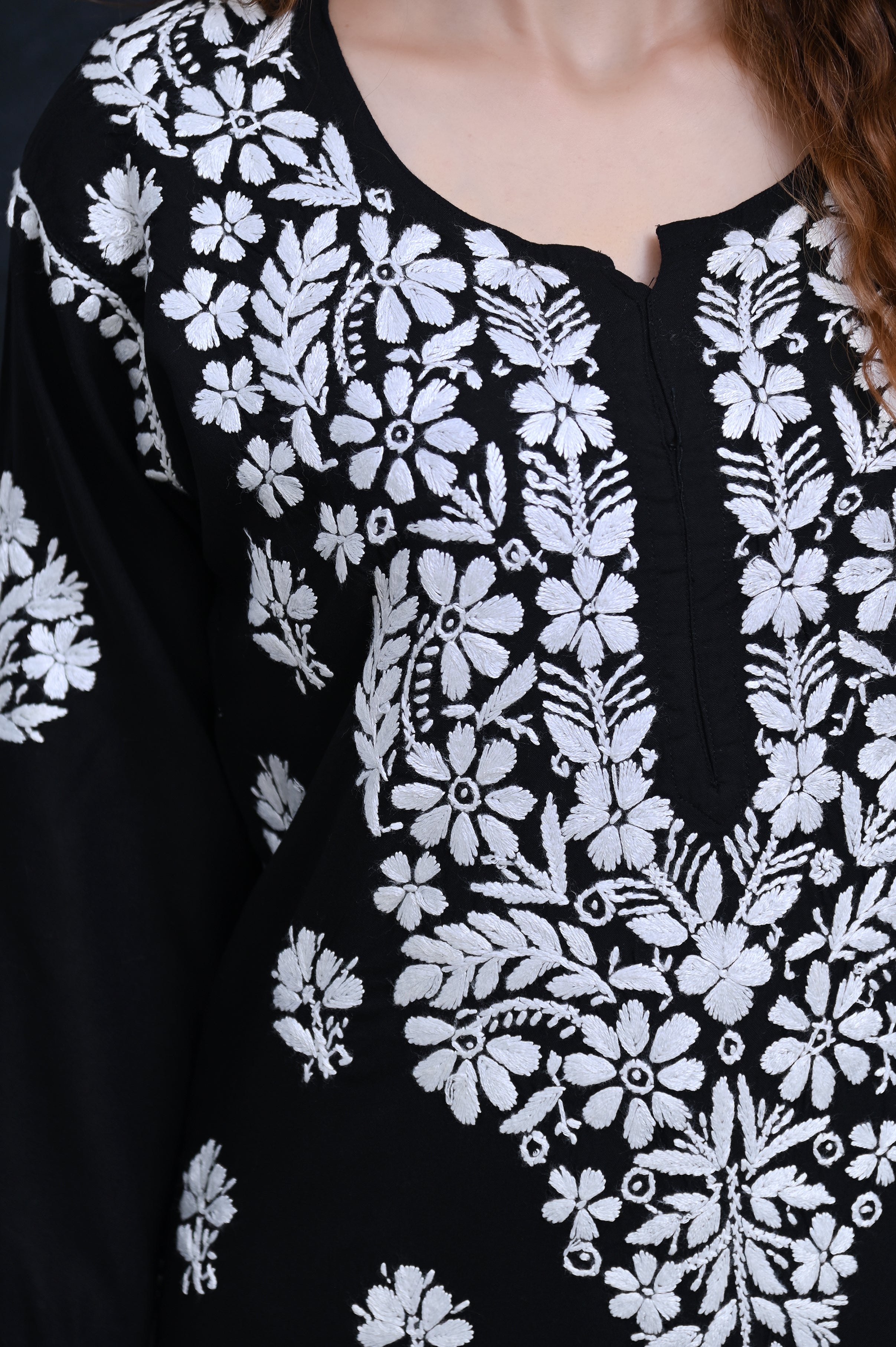 Black Salma Straight Chikankari Rayon Kurti