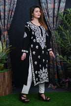 Black Salma Straight Chikankari Rayon Kurti