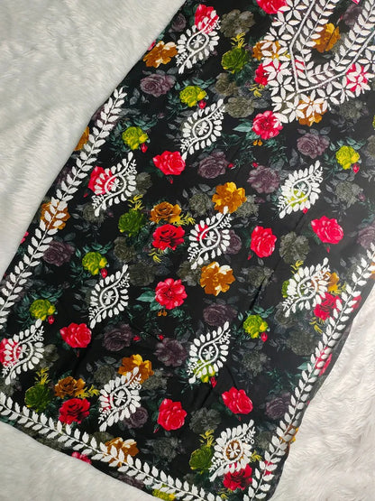 Nigaar Straight Fit Floral Print Rayon Kurti with Lucknowi Hand Embroidery for All Occasions