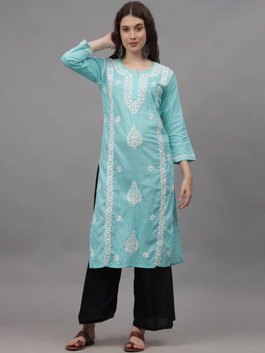 Aqua Ayat Cotton Chikankari Long Kurti