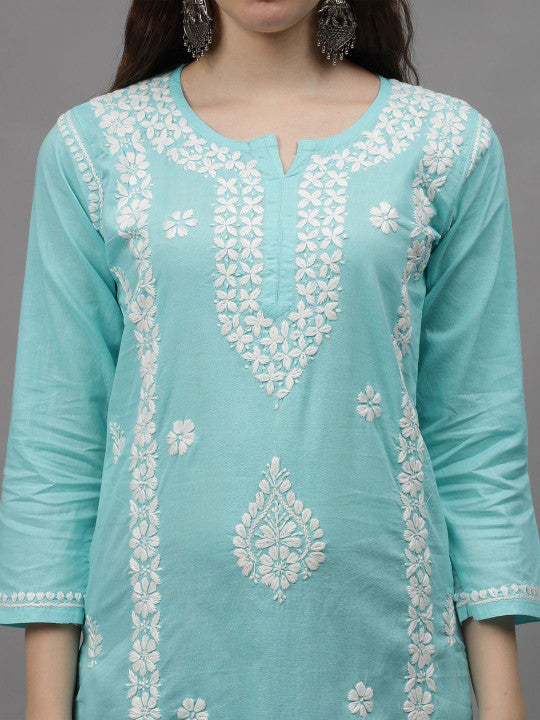 Aqua Ayat Cotton Chikankari Long Kurti