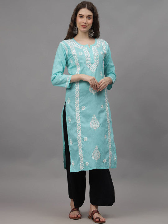 Aqua Ayat Cotton Chikankari Long Kurti
