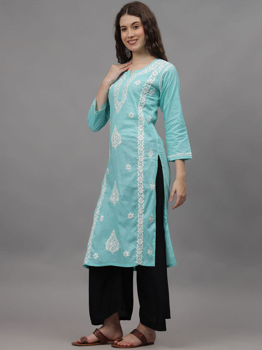 Aqua Ayat Cotton Chikankari Long Kurti