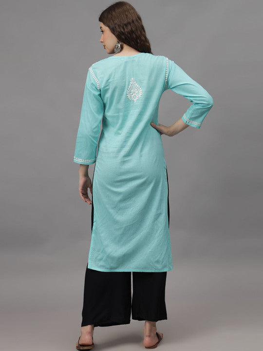 Aqua Ayat Cotton Chikankari Long Kurti