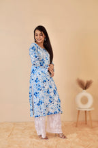 Blue Samina Floral Print Mulmul Kurta
