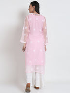 Baby Pink Marjan Georgette Booti Jaal Kurti & Inner