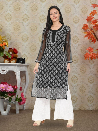 Women's Chiffon Georgette Chikankari Booti Jaal Kurti With Matching Cotton Inner