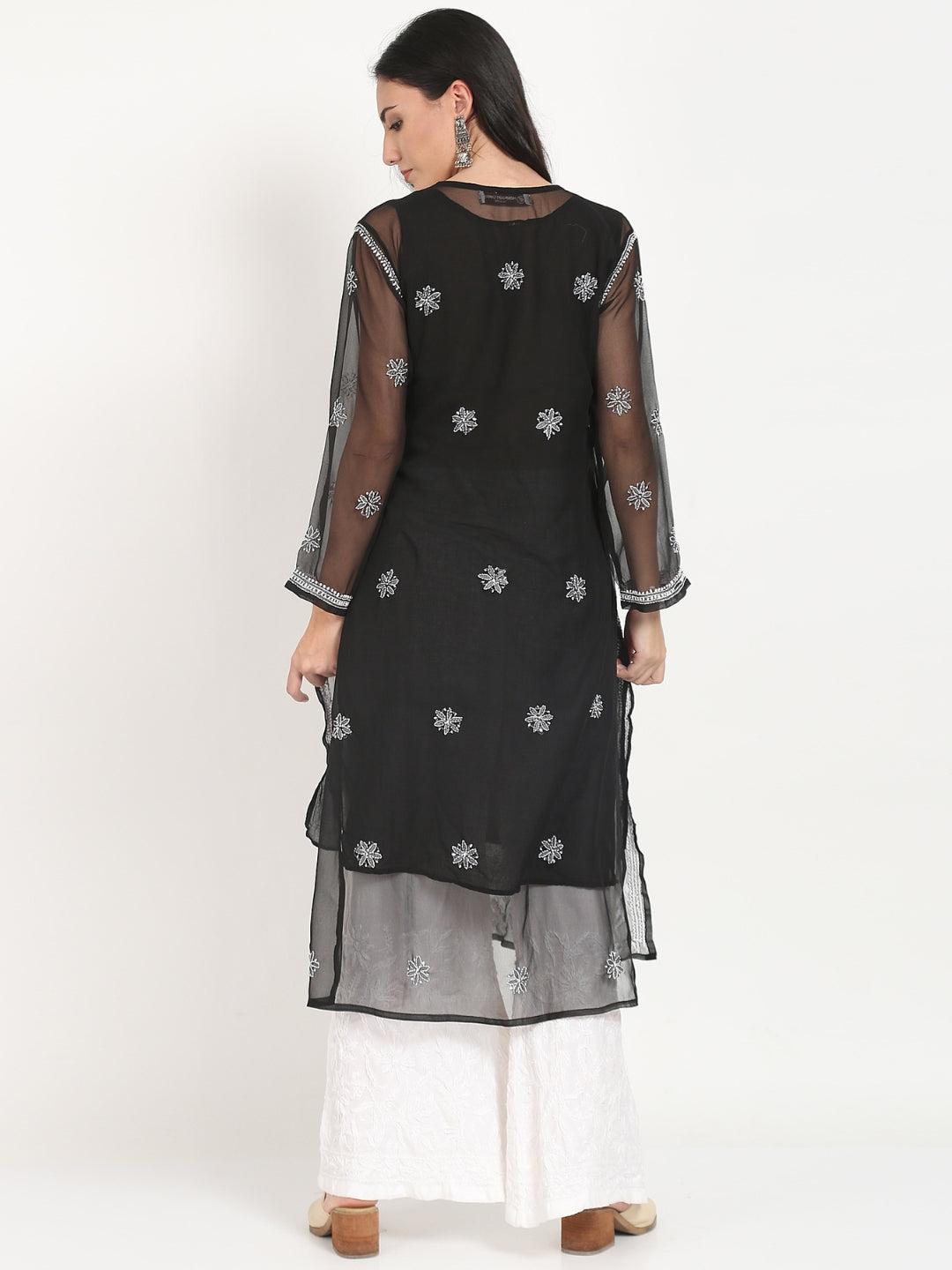 Black Marjan Georgette Booti Jaal Kurti & Inner
