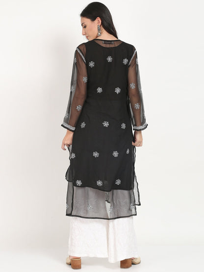 Women's Chiffon Georgette Chikankari Booti Jaal Kurti With Matching Cotton Inner
