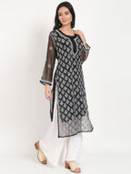 Black Marjan Georgette Booti Jaal Kurti & Inner