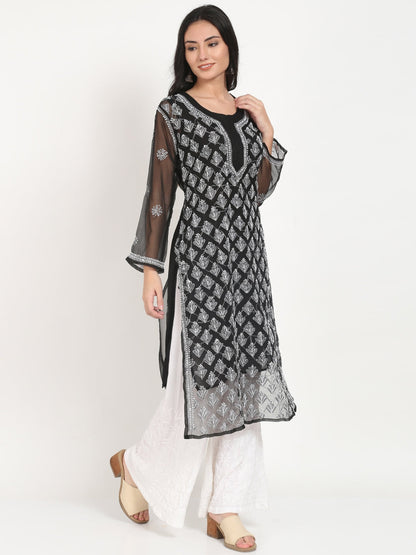 Women's Chiffon Georgette Chikankari Booti Jaal Kurti With Matching Cotton Inner