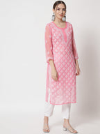 Coral Marjan Georgette Booti Jaal Kurti & Inner