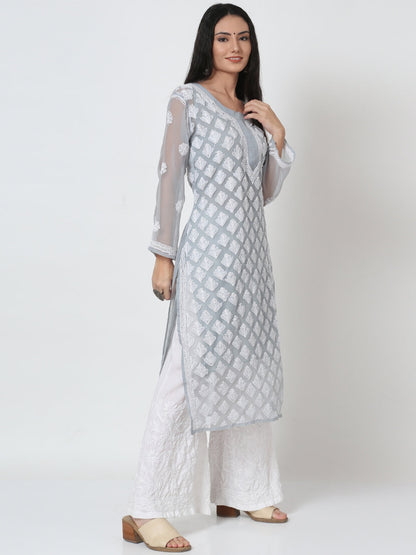 Women's Chiffon Georgette Chikankari Booti Jaal Kurti With Matching Cotton Inner